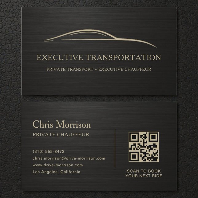 Cartão de Visita QR Code Preto e Dourado para Tran (Criador carregado)