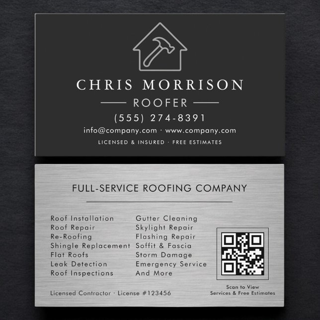 Cartão De Visita QR Code Professional Roofing Services  (Criador carregado)
