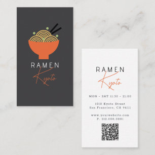 Cartão de Visita QR Code Restaurante Ramen Gray