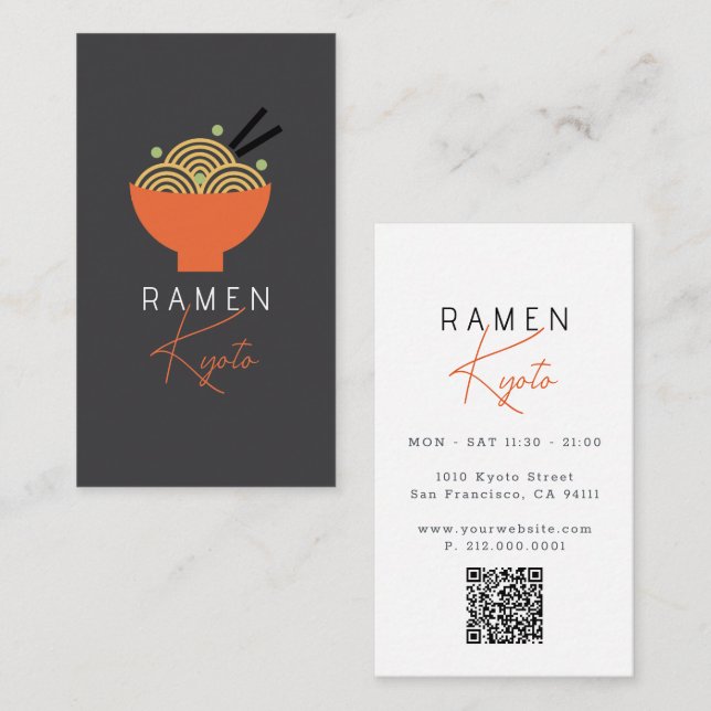 Cartão de Visita QR Code Restaurante Ramen Gray (Frente/Verso)