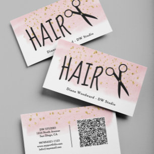 Cartão de Visita QR Code Rosa Dourado Cabeleireiro