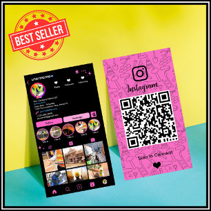 Cartão de Visita QR Code Rosa Instagram Construção