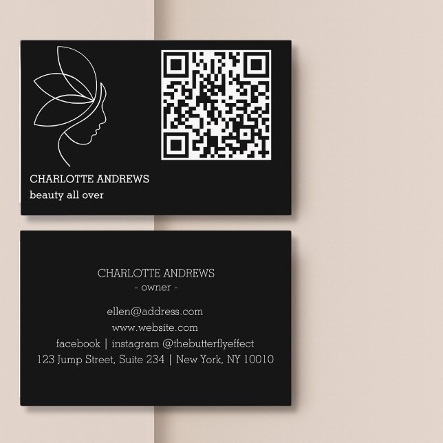 Cartão De Visita QR-Code, Schönheit, Logo, Linie Art Black (QR code, beauty, logo, line Art Black Business Card)