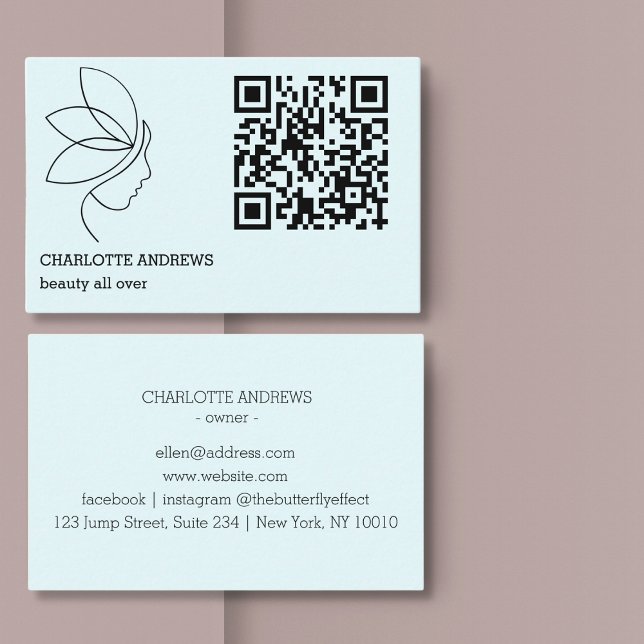 Cartão De Visita QR-Code, Schönheit, Logo, Linie Art Blue (QR code, beauty, logo, line Art Blue Business Card)