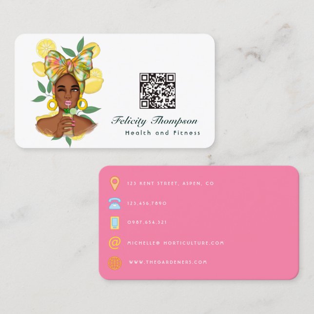 Cartão de Visita QR Code Senhora Saúde e Fitness (Frente/Verso)