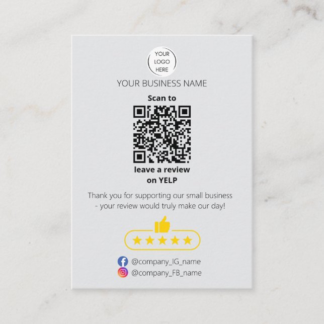 Cartão De Visita QR code small business review GOOGLE and YELP  (Frente)