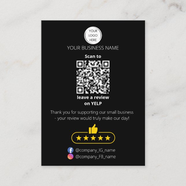 Cartão De Visita QR code small business review GOOGLE and YELP  (Frente)