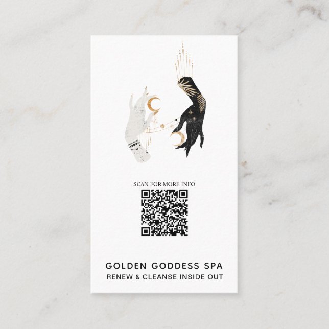 Cartão De Visita *~* QR Code Stars Lua Mystic Mands Dourado Spa (Frente)