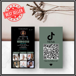 Cartão de Visita QR Code TikTok Verde Salvia Mídia