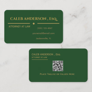 Cartão de Visita QR Code Verde Esmeralda e Dourado