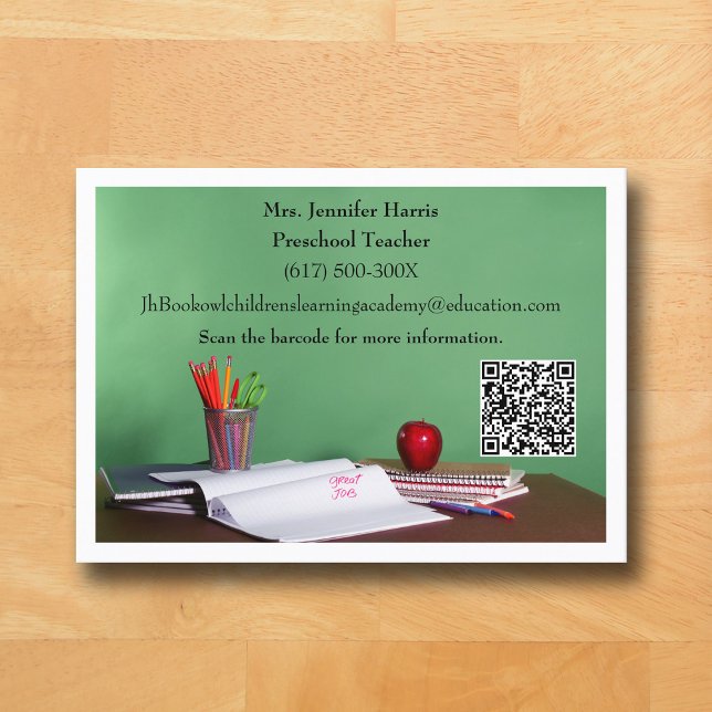 Cartão De Visita QR Code White Grade School Preschool Teacher  (White Business Card for Teacher )
