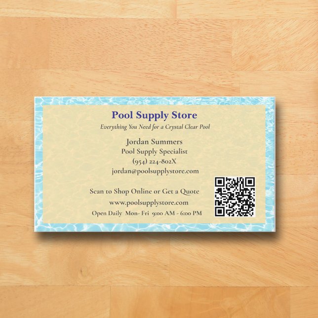 Cartão De Visita QR Code Yellow Blue Swimming Pool Contractor   (Yellow Pool Business Card )