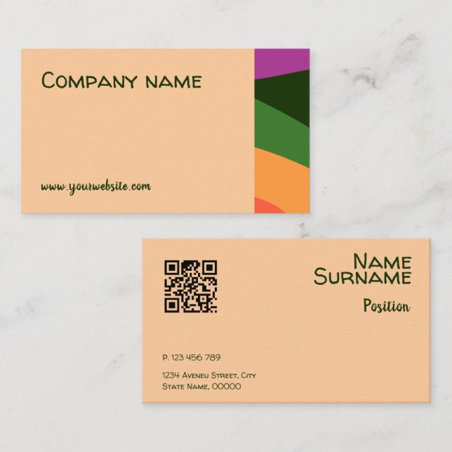 Cartão de visita QR cor-de-rosa amarelo abstrato (Frente/Verso)