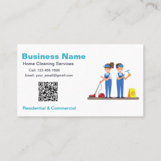 Cartão De Visita QR Custom Cleaning Service Maid Business Card
