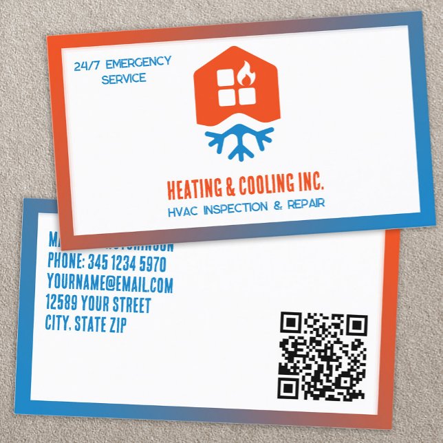 Cartão De Visita QR de Aquecimento e Resfriamento do HVAC (HVAC Heating And Cooling QR Business Card)
