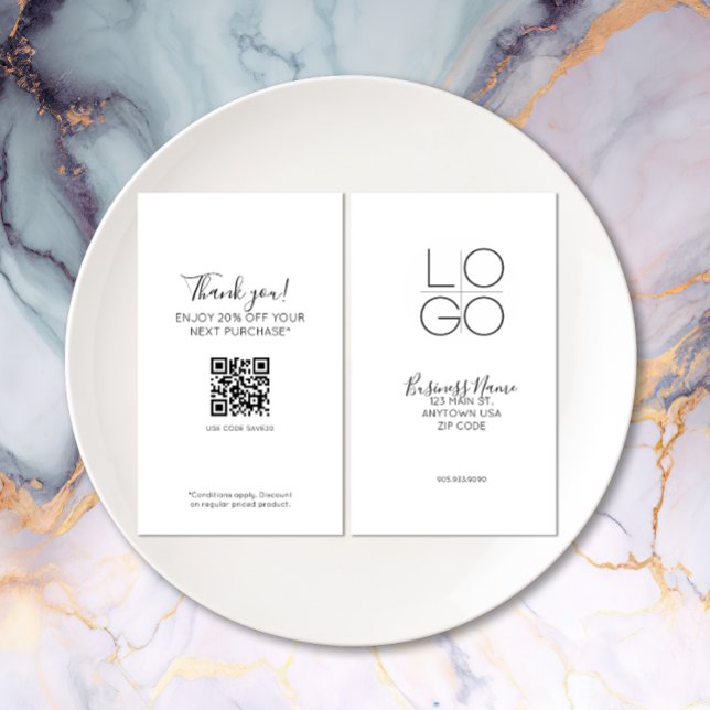 Cartão De Visita QR de Desconto de Promoção de Script Mínimo Elegan (Elegant Minimal Script double-sided Discount card)