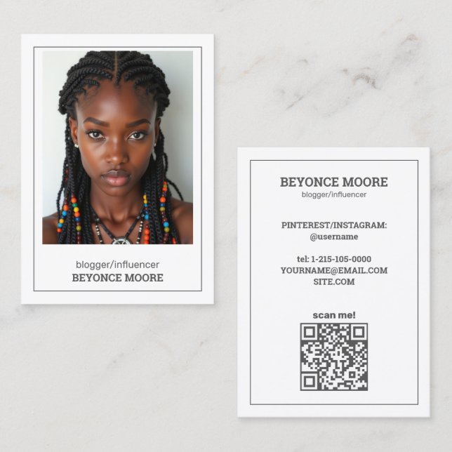 Cartão De Visita QR e Foto Personalizadas do Blogueiro Influenciado (Frente/Verso)