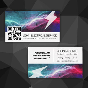 Cartão De Visita QR Eletrico Moderno - Relâmpago Profissional