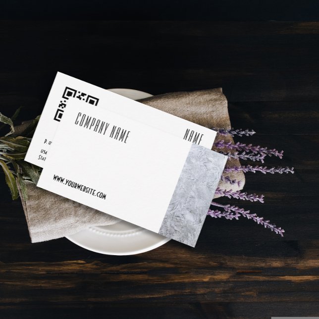 Cartão de Visita QR Fotografia de Vidro de Gelo Mi (This minimalist stone photography design is perfect for handymen, construction pros, repair experts.)