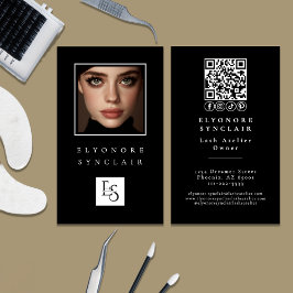 Cartão De Visita QR Logo de Foto de Cílios com Rótulo de Script Pre