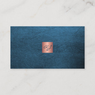 Cartão De Visita QR luxuoso elegante couro azul rosa dourado monogr