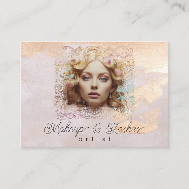 Cartão De Visita *~* QR Mulheres Meninas Beige Peach Pastel (Frente)