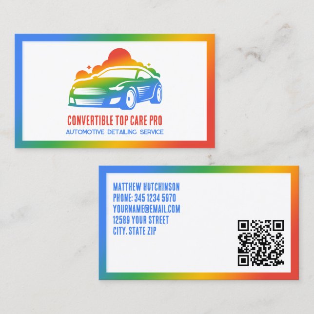 Cartão De Visita QR Personalizado Colorido Detalhado Automático (Frente/Verso)