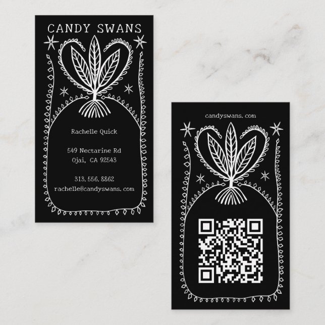 Cartão De Visita QR Personalizado de Boho Único de Quadro Botânico  (Frente/Verso)