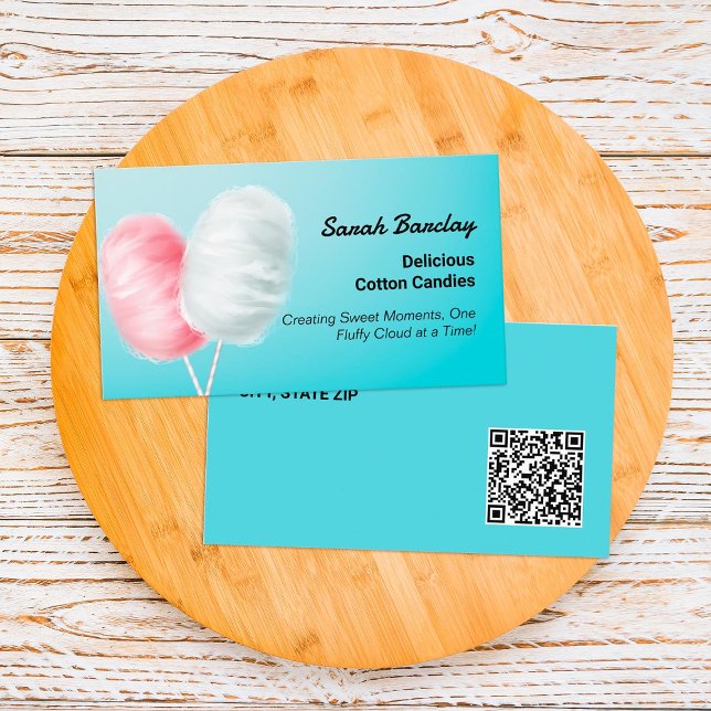 Cartão De Visita QR Personalizado de Canais de Algodão (Cotton Candies Custom QR Business Cards)