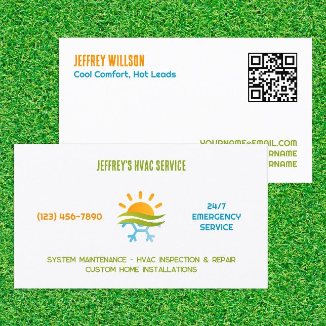 Cartão De Visita QR personalizado de condicionamento de ar HVAC (HVAC Air Conditioning Custom QR Business Cards)