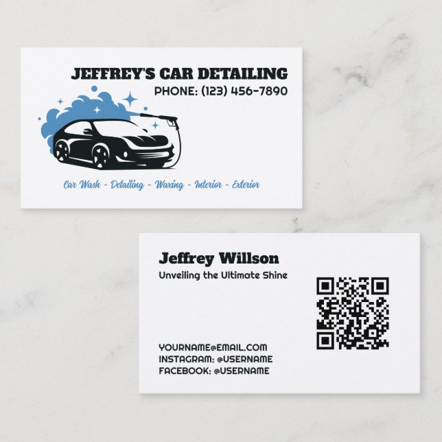 Cartão De Visita QR Personalizado de Detalhador Automático (Frente/Verso)