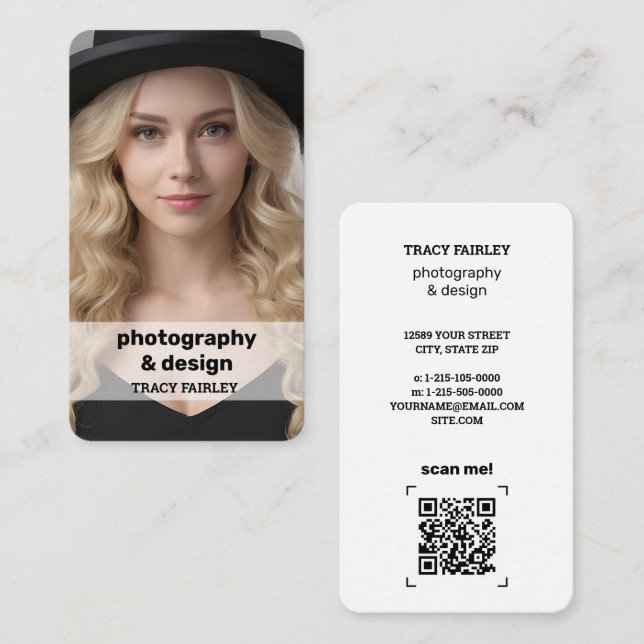 Cartão De Visita QR personalizado de fotografia (Frente/Verso)