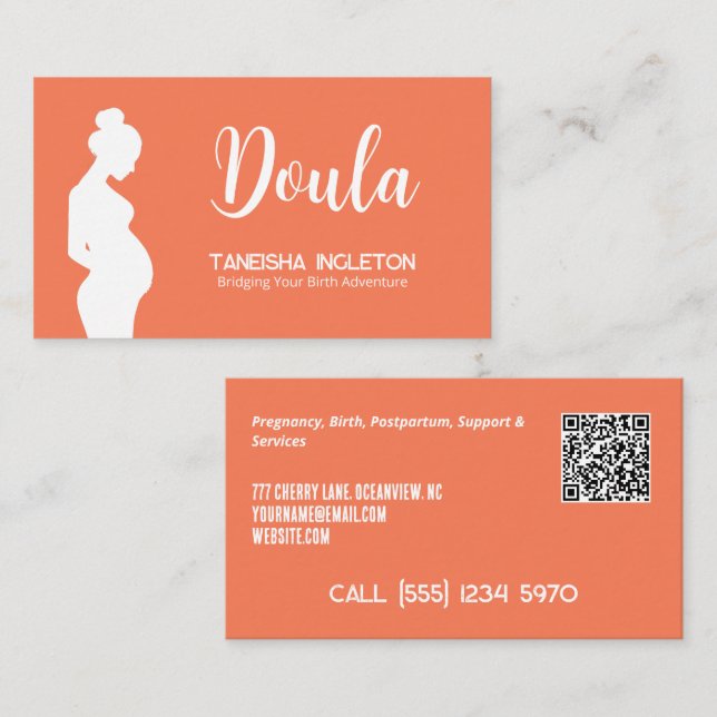 Cartão De Visita QR Personalizado de Nascimento e Pós-Parto Doula (Frente/Verso)