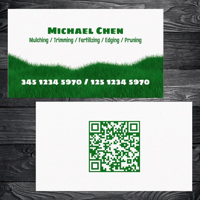 Cartão De Visita QR Personalizado de Remoção de Leito (Lawn Mowing Custom QR Business Cards)