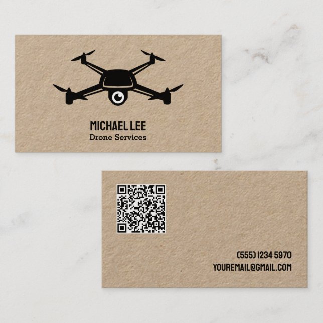 Cartão De Visita QR Personalizado de Serviços de Drone (Frente/Verso)