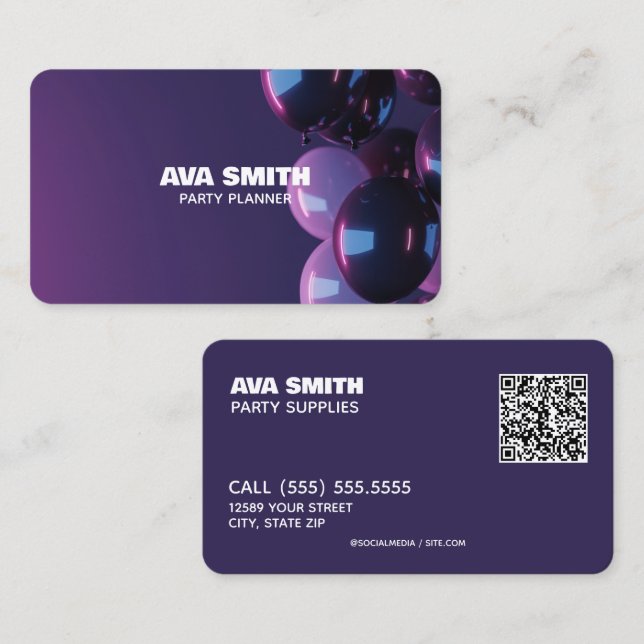 Cartão De Visita QR Personalizado do Grupo de Balões 🎁 🎈 (Frente/Verso)