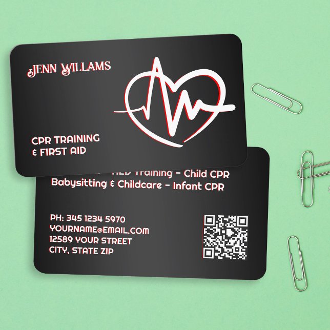 Cartão De Visita QR personalizado do instrutor CPR (CPR Instructor Custom QR Business Cards)