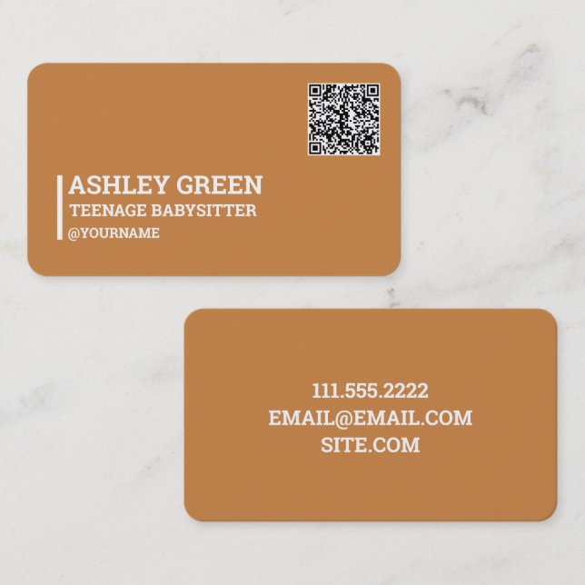 Cartão De Visita QR Personalizado para Adolescente Babysittier (Frente/Verso)