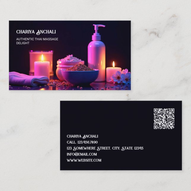 Cartão De Visita QR Personalizado para Terapêutica de Massagem (Frente/Verso)