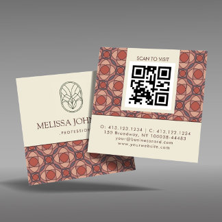 Cartão de Visita QR Quadrado Geométrico Terracota