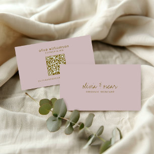 Cartão De Visita QR Rosa Pastel Moderno Script Manuscrito Minimalis