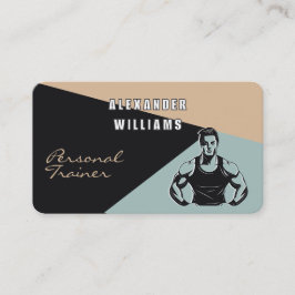 Cartão De Visita QRcode Charcoal Areia Teal Personal Trainer Modern
