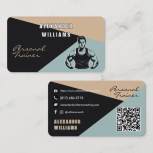 Cartão De Visita QRcode Charcoal Areia Teal Personalizado Treinador
