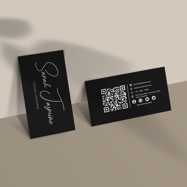 Cartão De Visita Qrcode Elegível Elegível Mínimo Preto e Branco (Criador carregado)
