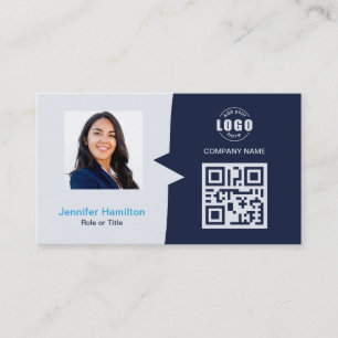 Cartão De Visita QRCode personalizado profissional Foto Dark Blue B