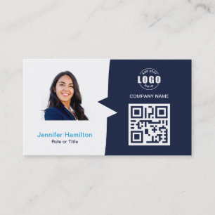 Cartão De Visita QRCode personalizado profissional Foto Dark Blue B