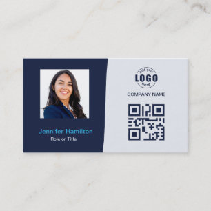 Cartão De Visita QRCode personalizado profissional Foto Dark Blue B
