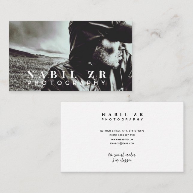 Cartão De Visita quadra mínima moderna de fotografia a preto e bran (Frente/Verso)