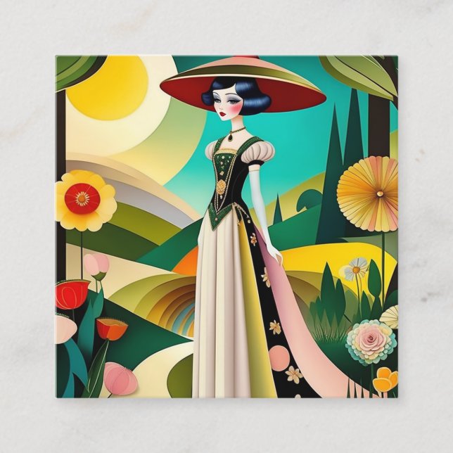 Cartão De Visita Quadrado 1920. Moda de alta couve (Frente)