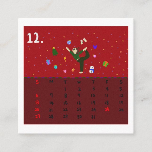 Cartão De Visita Quadrado 2026 Cute Cartoon Yoga Poses Calendar, Health  (Frente)